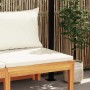 Banco de jardín y mesa cojines crema madera maciza de acacia