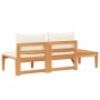 Banco de jardín y mesa cojines crema madera maciza de acacia