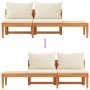 Banco de jardín y mesa cojines crema madera maciza de acacia