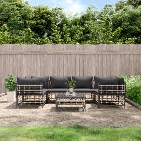 Gartenmöbel-Set 7-teilig und anthrazitgraue PE-Rattankissen von vidaXL, Outdoor-Sofas - Ref: Foro24-3186799, Preis: 586,18 €,...