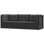 Set de muebles de jardín 3 pzas y cojines ratán sintético negro