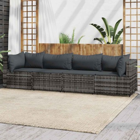 Set de muebles de jardín 4 pzas y cojines ratán sintético gris en Sofás de exterior | Comprar online en Foro24