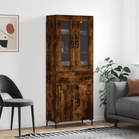 Aparador alto madera contrachapada roble ahumado 69,5x34x180 cm
