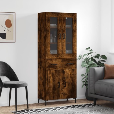 Aparador alto madera contrachapada roble ahumado 69,5x34x180 cm