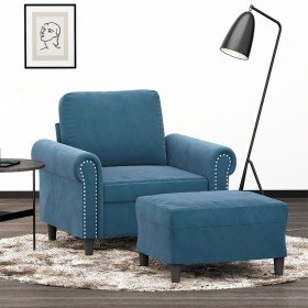 Sillón con taburete terciopelo azul 60 cm Sillón con taburete terciopelo azul 60 cm
