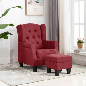 Sillón con reposapiés de tela rojo tinto Sillón con reposapiés de tela rojo tinto