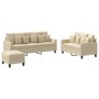 Juego de sofás con cojines 3 piezas tela crema