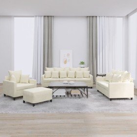 Juego de sofás con cojines 4 piezas terciopelo crema Juego de sofás con cojines 4 piezas terciopelo crema