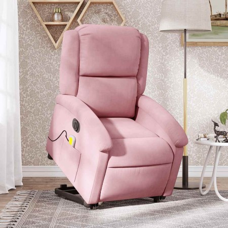 Sillón de masaje reclinable elevable terciopelo rosa