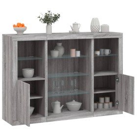 Aparador con luz LED 3 pzas madera de ingeniería gris Sonoma