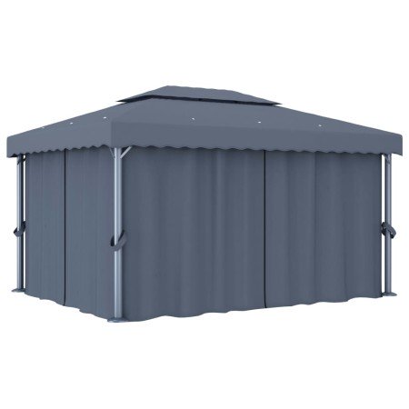 Cenador con cortina gris antracita aluminio 4x3 m en Carpas y cenadores | Comprar online en Foro24