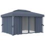 Cenador con cortina gris antracita aluminio 4x3 m en Carpas y cenadores | Comprar online en Foro24