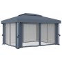 Cenador con cortina gris antracita aluminio 4x3 m en Carpas y cenadores | Comprar online en Foro24