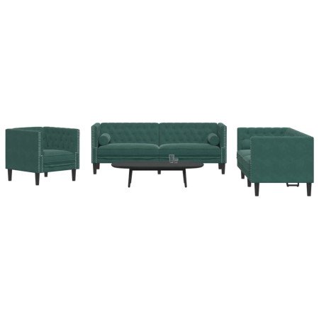 Set de sofás Chesterfield con cojines 3 piezas terciopelo verde en Sofás | Comprar online en Foro24
