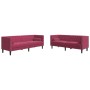 Set sofás Chesterfield con cojines 2 pzas terciopelo rojo tinto