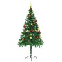 Árbol de Navidad preiluminado con luces y bolas verde 180 cm
