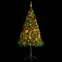 Árbol de Navidad preiluminado con luces y bolas verde 180 cm