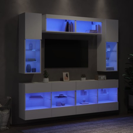 Muebles de pared de TV con luces LED 6 piezas blanco