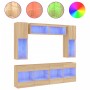Muebles de TV de pared con luces LED 6 piezas roble sonoma