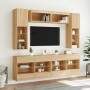 Muebles de TV de pared con luces LED 6 piezas roble sonoma