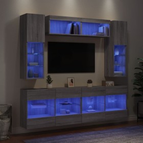 Muebles de TV de pared con luces LED 6 piezas gris sonoma