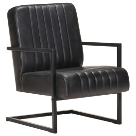 Sillón voladizo de cuero auténtico negro Sillón voladizo de cuero auténtico negro