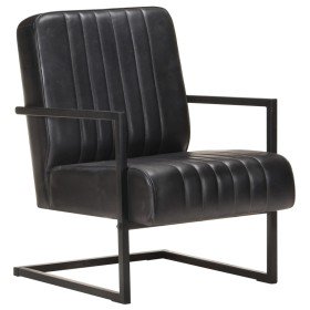 Sillón voladizo de cuero auténtico negro Sillón voladizo de cuero auténtico negro