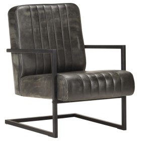 Sillón voladizo cuero auténtico gris envejecido Sillón voladizo cuero auténtico gris envejecido