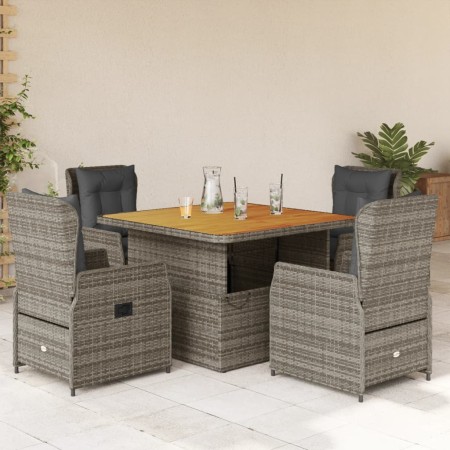 Set comedor de jardín 5 piezas con cojines ratán sintético gris