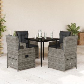 Set comedor de jardín 5 piezas con cojines ratán sintético gris
