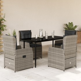 Set comedor de jardín 5 piezas con cojines ratán sintético gris Set comedor de jardín 5 piezas con cojines ratán sintético gris