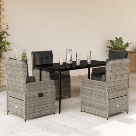 Set comedor de jardín 5 piezas con cojines ratán sintético gris Set comedor de jardín 5 piezas con cojines ratán sintético gris