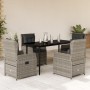 Set comedor de jardín 5 piezas con cojines ratán sintético gris