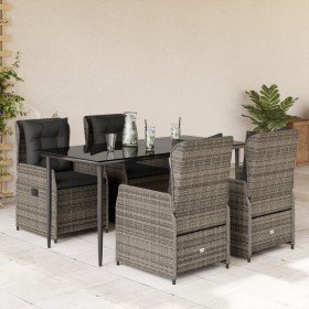 Set comedor de jardín 5 piezas con cojines ratán sintético gris Set comedor de jardín 5 piezas con cojines ratán sintético gris