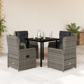 Set comedor de jardín 5 piezas con cojines ratán sintético gris Set comedor de jardín 5 piezas con cojines ratán sintético gris