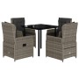 Set comedor de jardín 5 piezas con cojines ratán sintético gris