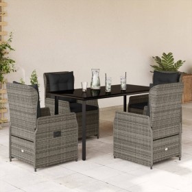 Set comedor de jardín 5 piezas con cojines ratán sintético gris