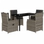 Set comedor de jardín 5 piezas con cojines ratán sintético gris