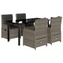 Set comedor de jardín 5 piezas con cojines ratán sintético gris