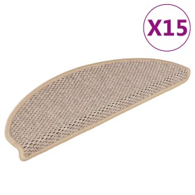 Alfombrilla autoadhesiva escalera sisal 15 uds beige 65x21x4 cm