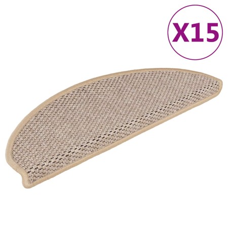 Alfombrilla autoadhesiva escalera sisal 15 uds beige 65x21x4 cm