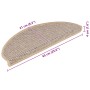 Alfombrilla autoadhesiva escalera sisal 15 uds beige 65x21x4 cm