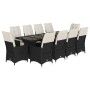 Set de mesa y sillas de jardín 11 pzas y cojines ratán PE negro
