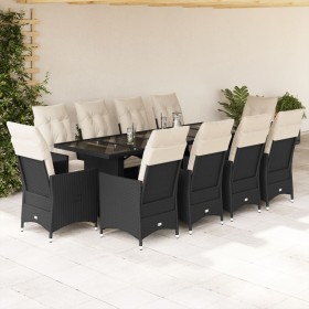 Set de mesa y sillas de jardín 11 pzas y cojines ratán PE negro