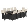 Set de mesa y sillas de jardín 11 pzas y cojines ratán PE negro