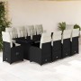 Set de mesa y sillas de jardín y cojines 11 pzas ratán PE negro
