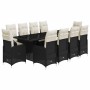 Set de mesa y sillas de jardín y cojines 11 pzas ratán PE negro