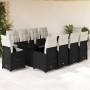 Set de mesa y sillas de jardín y cojines 11 pzas ratán PE negro