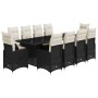 Set de mesa y sillas de jardín y cojines 11 pzas ratán PE negro