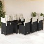 Set de mesa y sillas de jardín 9 pzas y cojines ratán PE negro